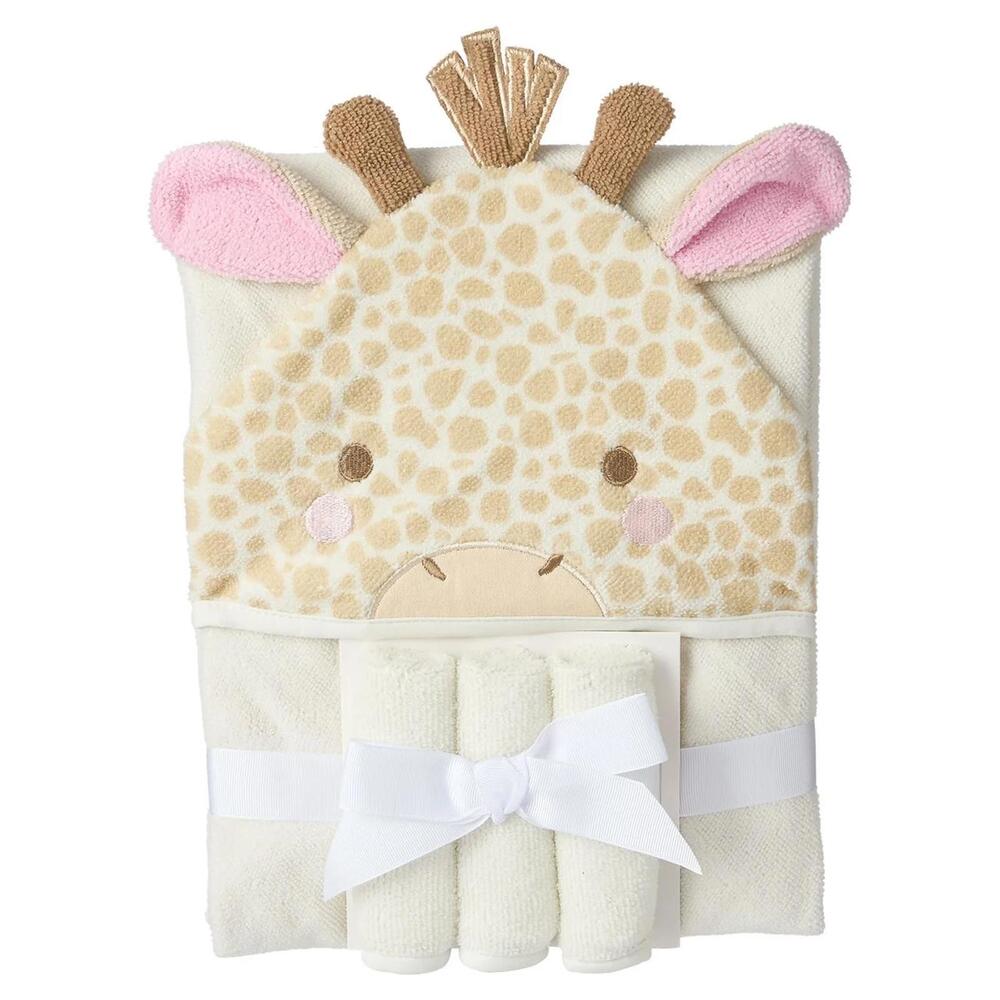 Little & Loved Hooded Towel & Washcloth Set Baby Shower Bathtime 30x30 New
